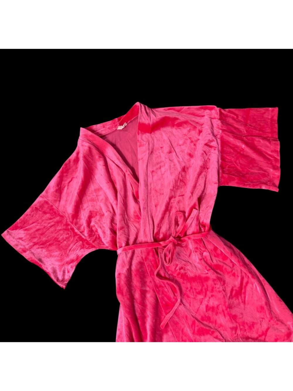 Hot Pink Velvet Robe Tie Waist Short Sleeves Chic Loungewear Large? READ